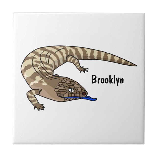 Blue tongue lizard reptile cartoon  ceramic tile (Front)