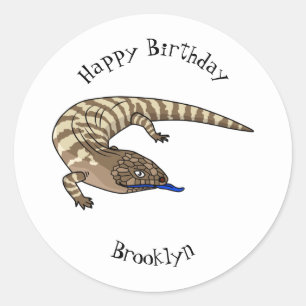 Blue tongue lizard reptile cartoon classic round sticker