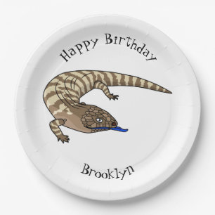 Blue tongue lizard reptile cartoon paper plate