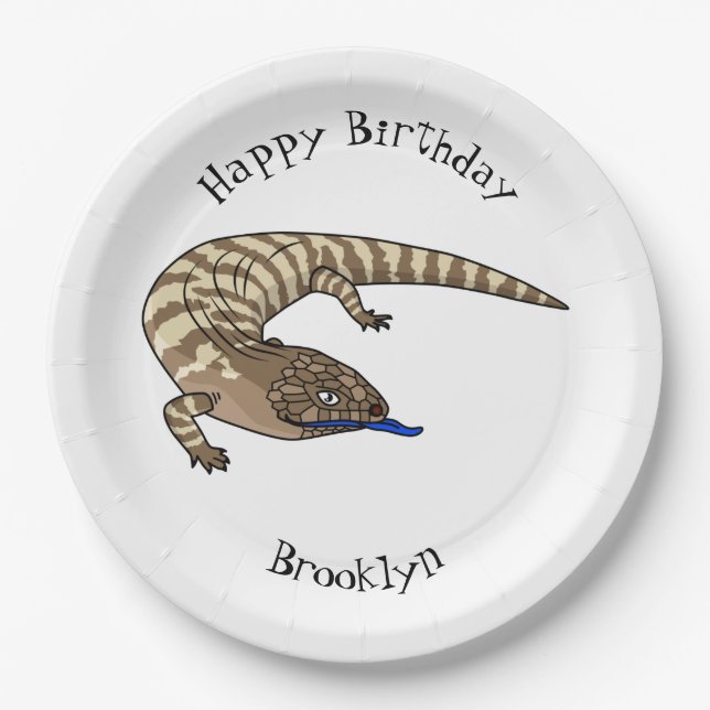 Blue tongue lizard reptile cartoon  paper plate (Front)