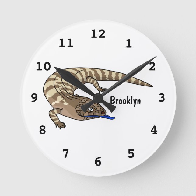 Blue tongue lizard reptile cartoon  round clock (Front)