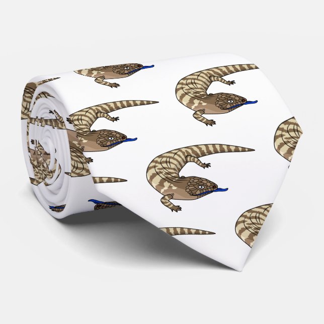 Blue tongue lizard reptile cartoon tie (Rolled)