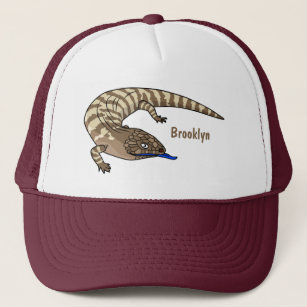 Blue tongue lizard reptile cartoon trucker hat