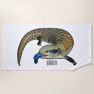 Blue-tongued skink cartoon illustration beach towel