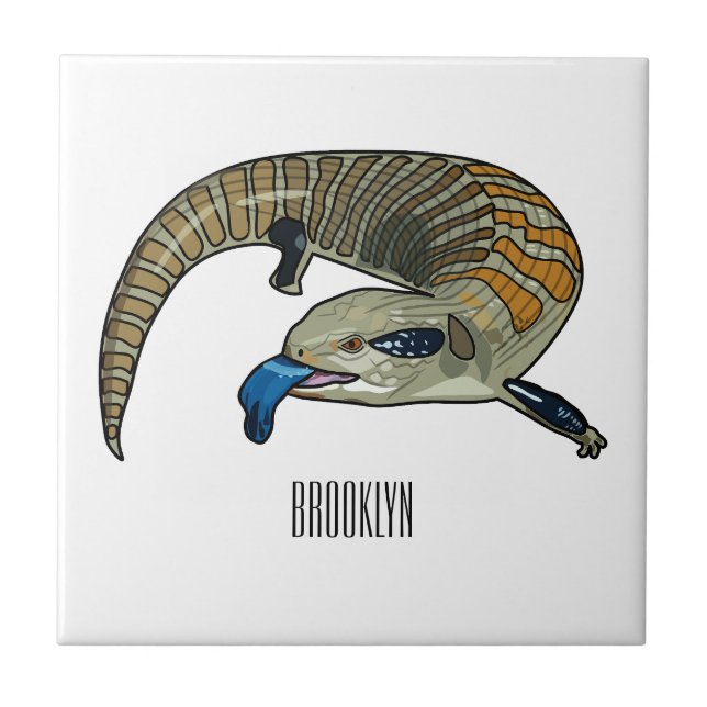 Blue-tongued skink cartoon illustration ceramic tile (Front)