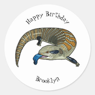 Blue-tongued skink cartoon illustration classic round sticker