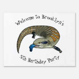 Blue-tongued skink cartoon illustration garden sign