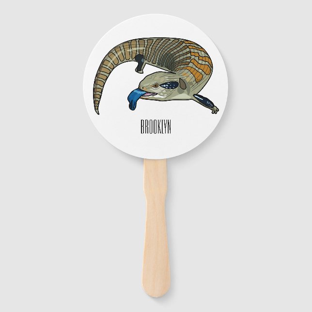 Blue-tongued skink cartoon illustration hand fan (Front)