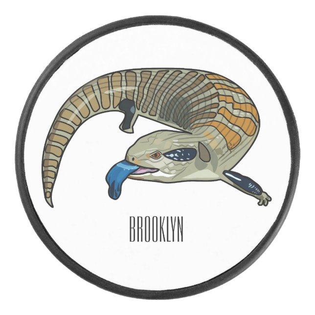 Blue-tongued skink cartoon illustration hockey puck (Front)