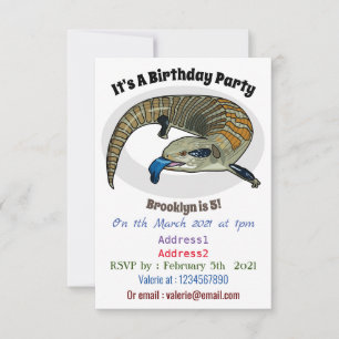 Blue-tongued skink cartoon illustration invitation