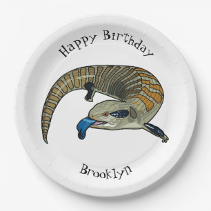 Blue-tongued skink cartoon illustration paper plate