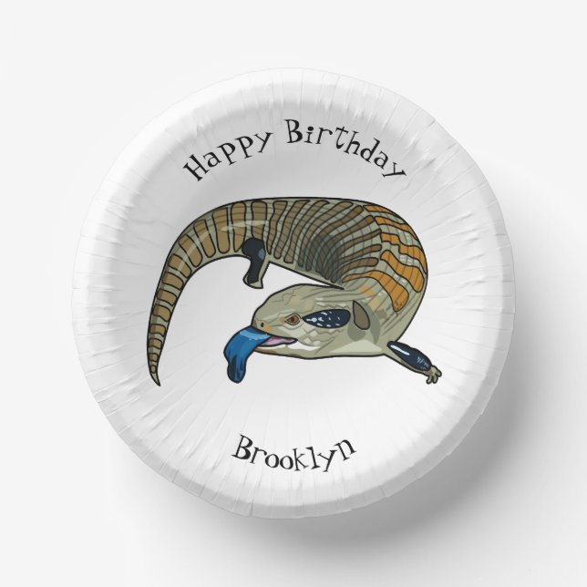 Blue-tongued skink cartoon illustration paper plate (Front)