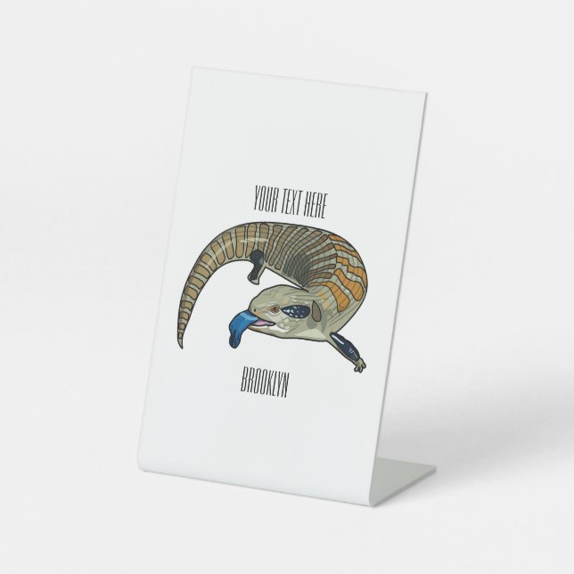 Blue-tongued skink cartoon illustration pedestal sign (Front)