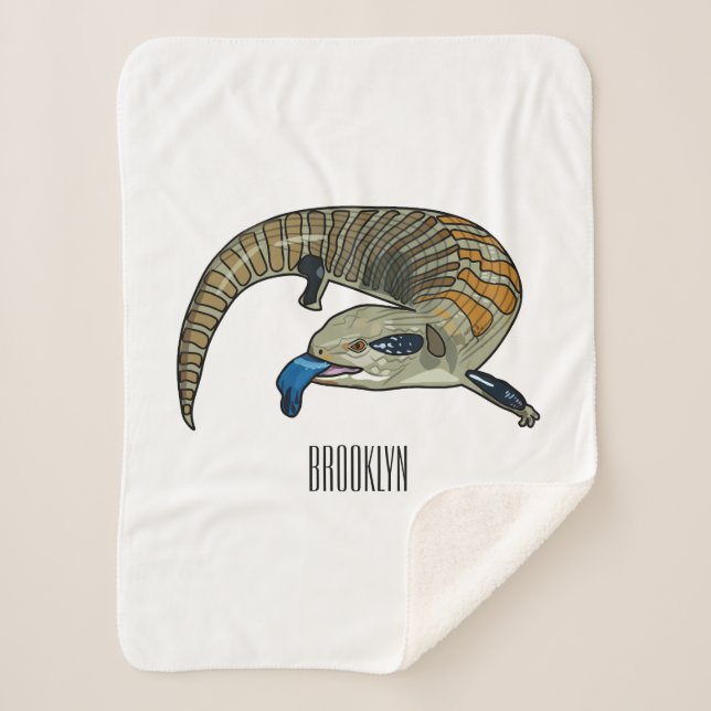 Blue-tongued skink cartoon illustration sherpa blanket (Front)