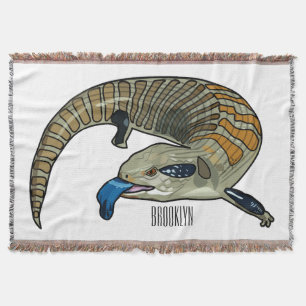Blue-tongued skink cartoon illustration throw blanket