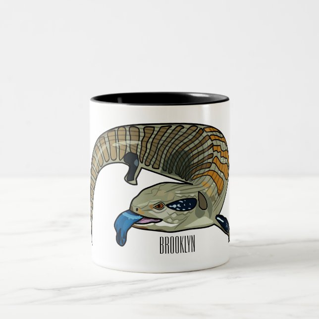 Blue-tongued skink cartoon illustration Two-Tone coffee mug (Center)