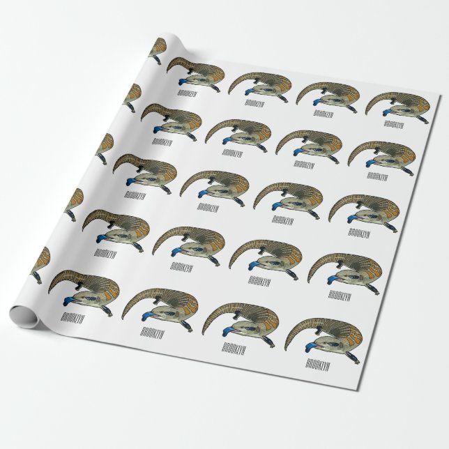Blue-tongued skink cartoon illustration wrapping paper (Unrolled)