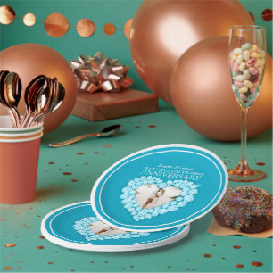 Blue topaz 4th Anniversary photo heart paper plate