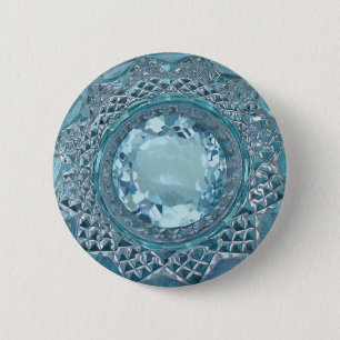 Blue Topaz and Cut Glass 6 Cm Round Badge