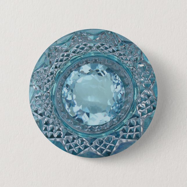 Blue Topaz and Cut Glass 6 Cm Round Badge (Front)