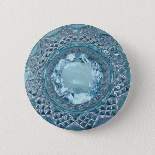 Blue Topaz and Cut Glass 6 Cm Round Badge