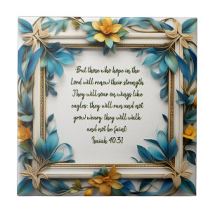 Blue Topaz Blossom Frame Ceramic Tile