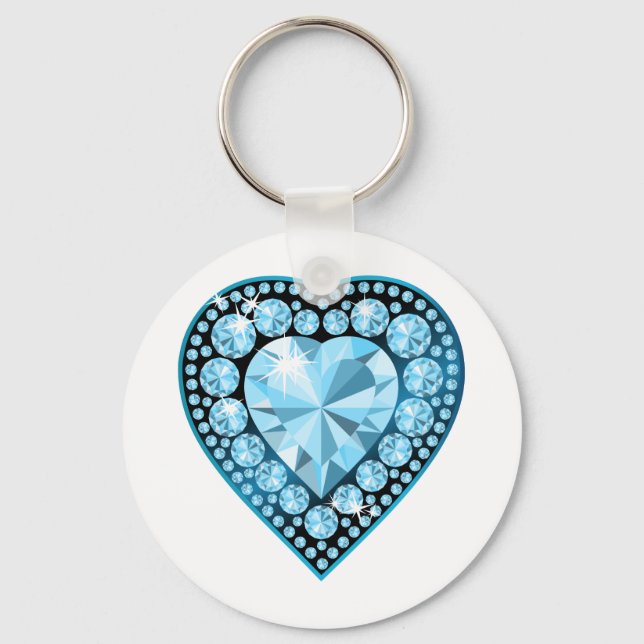 Blue Topaz Gem Heart Key Ring (Front)
