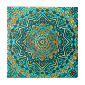 Blue topaz mandala ceramic tile