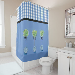 Blue Topiary Blue and White Ginger Jar Shower Curtain