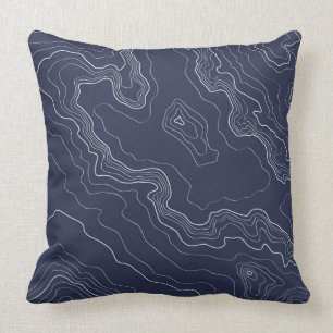 Blue topography map cushion