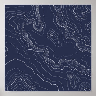Blue topography map poster