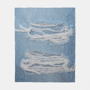 Blue torn denim jeans texture background. Stylish, Fleece Blanket