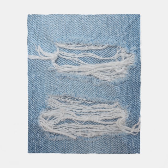Blue torn denim jeans texture background. Stylish, Fleece Blanket (Front)