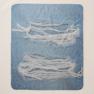 Blue torn denim jeans texture background. Stylish, Sherpa Blanket