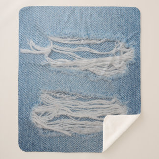 Blue torn denim jeans texture background. Stylish, Sherpa Blanket