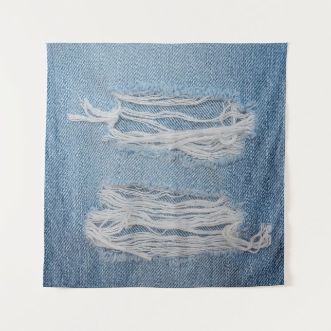 Blue torn denim jeans texture background. Stylish, Tapestry (Front)