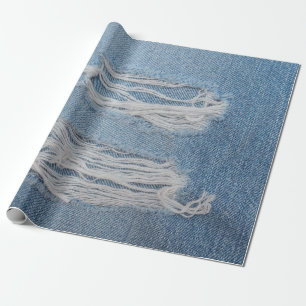 Blue torn denim jeans texture background. Stylish, Wrapping Paper