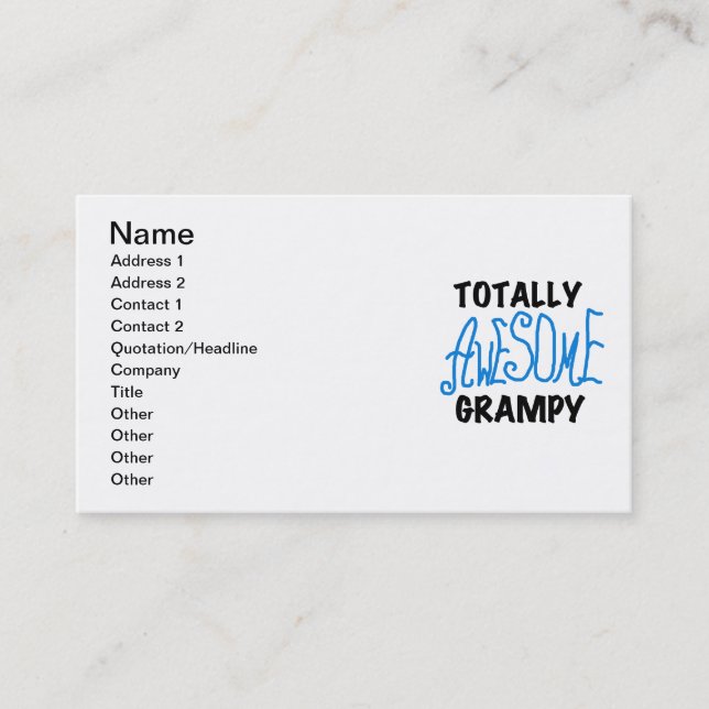 Blue Totally Awesome Grampy Tshirts and Gifts Business Card (Front)