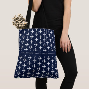 Blue Tote Bag of White Airplanes