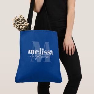 Blue Tote Bag with Name Monogram
