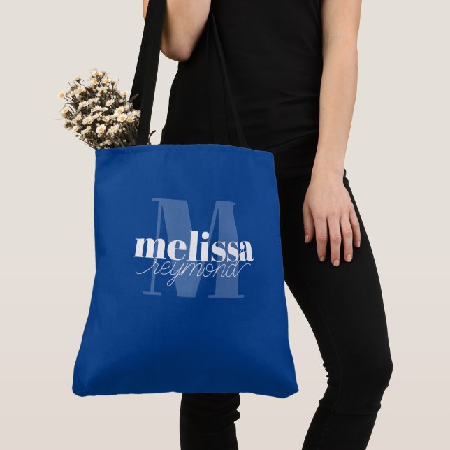 Blue Tote Bag with Name Monogram (Close Up)