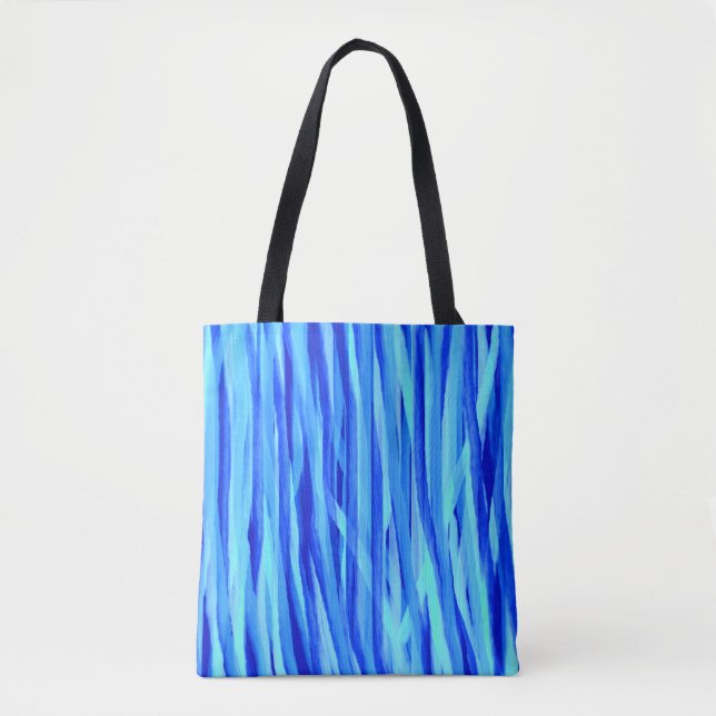 Blue Tote Or Cross Body Bag With Abstract Stripes (Front)