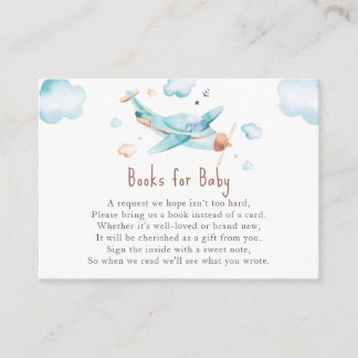 Blue Toy Aeroplane Boy Baby Shower Book Request Enclosure Card