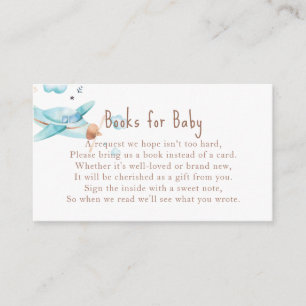 Blue Toy Aeroplane Boy Baby Shower Book Request Enclosure Card