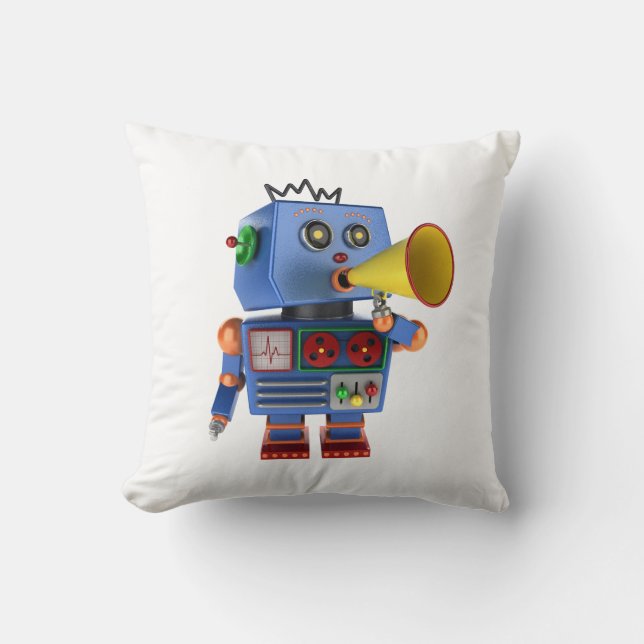 Blue toy robot with bullhorn cushion (Front)