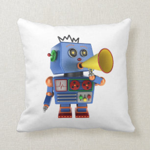 Blue toy robot with bullhorn cushion