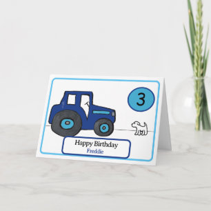 blue tractor 3rd birthday card