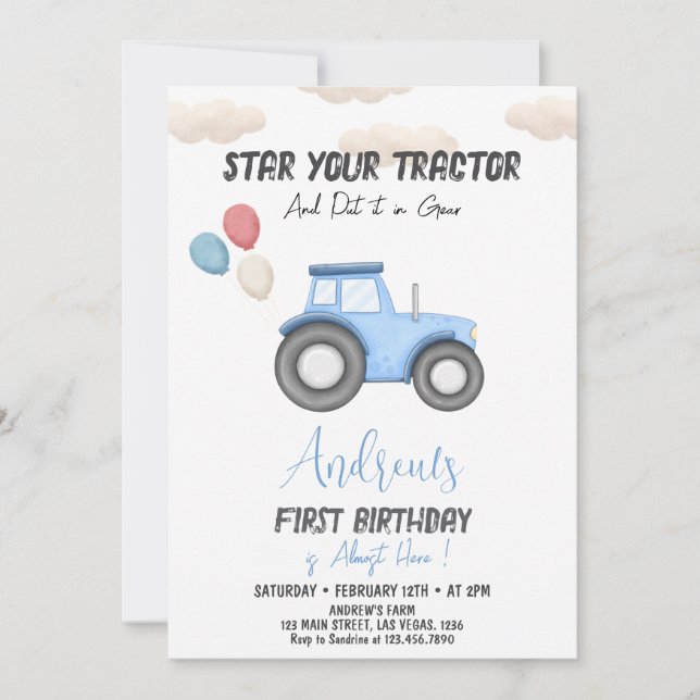 Blue Tractor any age, Farm Boy birthday  Invitation (Front)