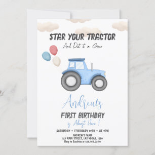 Blue Tractor any age, Farm Boy birthday Invitation