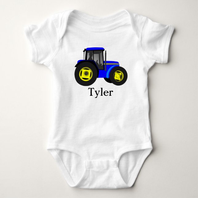 Blue Tractor Baby Bodysuit (Front)